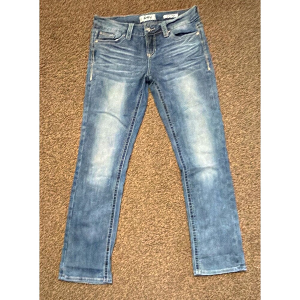 Daytrip Women's Blue Medium Wash Straight Stretch Jeans Rhinestone 29R
